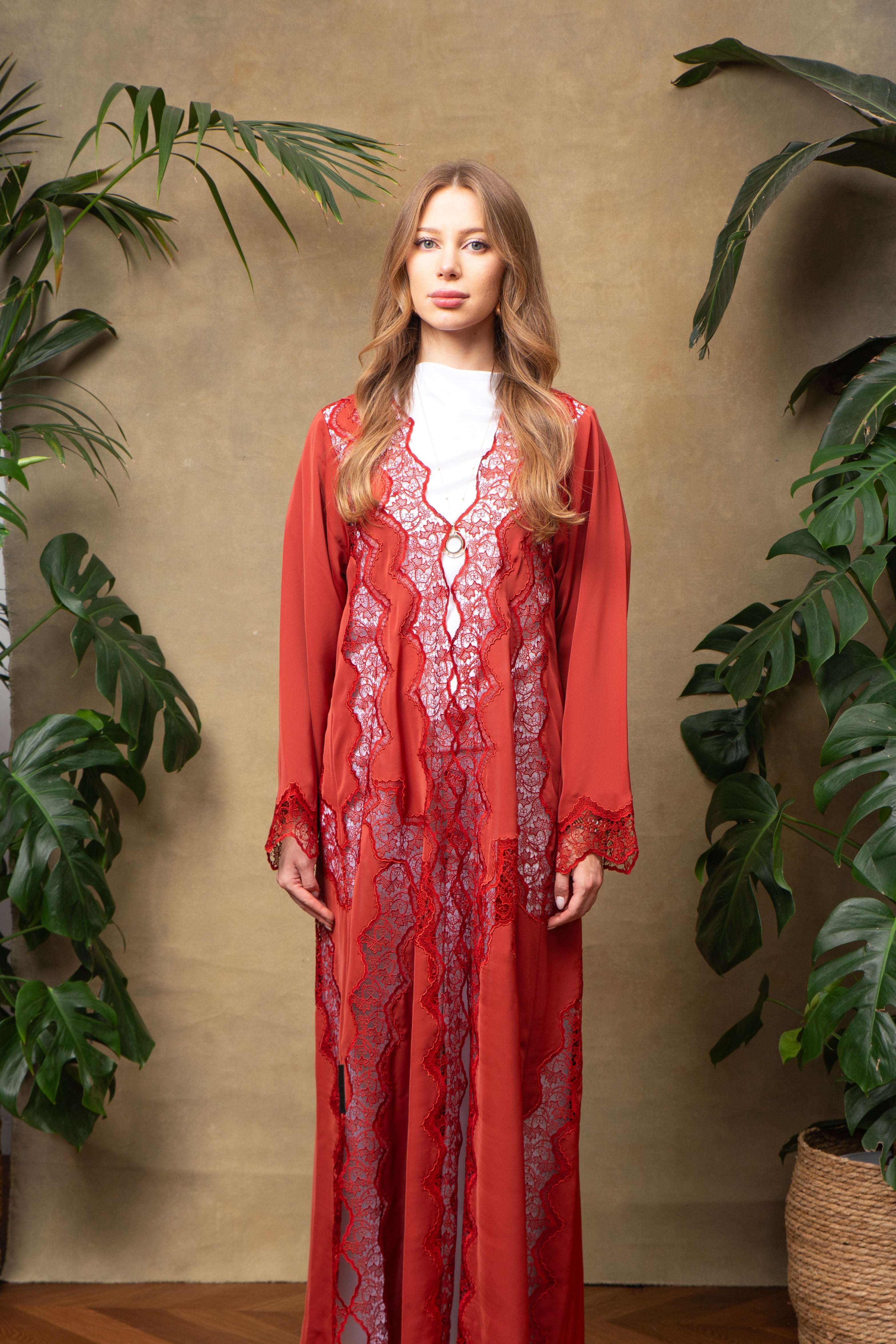 Colette in Amber Lace Abaya