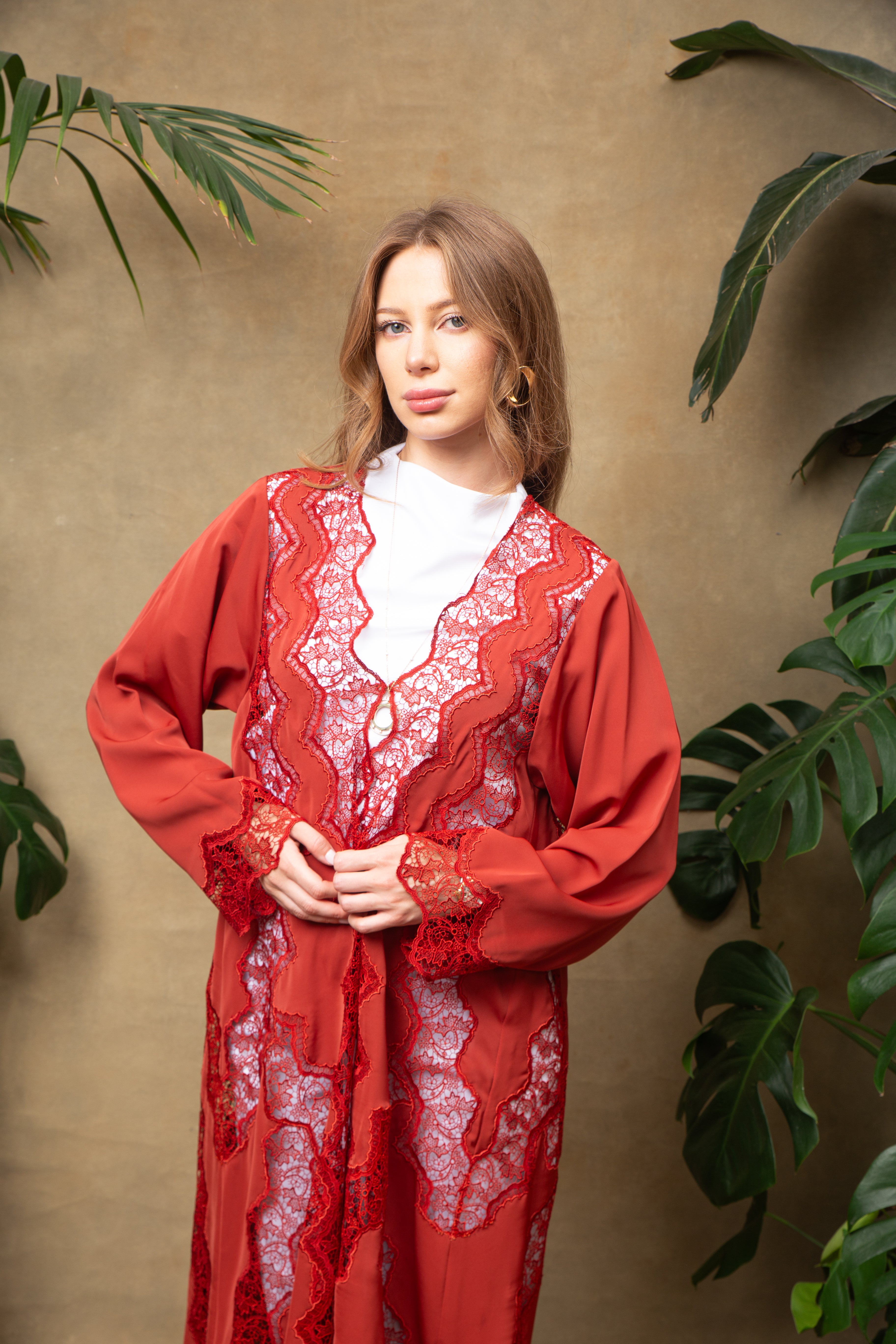 Colette in Amber Lace Abaya